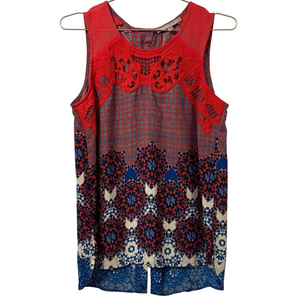 Daniel Rainn Red, Blue Print Sleeveless Blouse S
